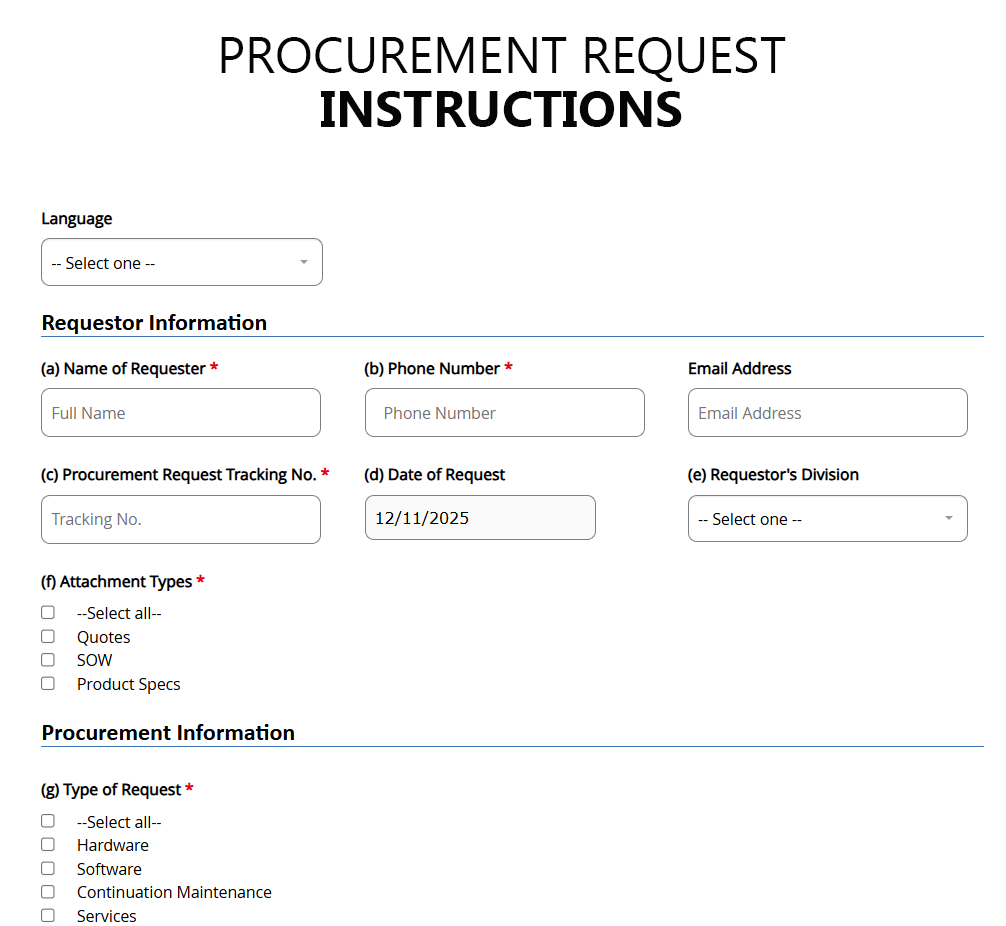 Procurement Request Instructions